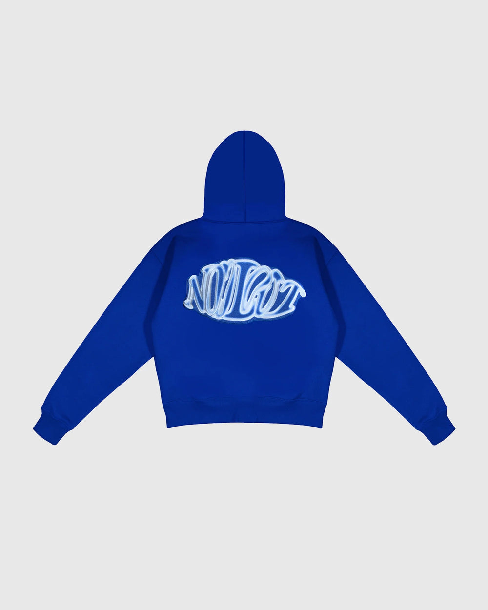Dos hoodie oversize Noclout bleu royal grand logo blanc streetwear