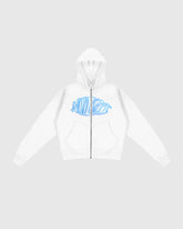 Face zip hoodie oversize Noclout blanc logo bleu streetwear