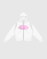 Face zip hoodie oversize Noclout blanc logo rose streetwear