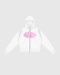 Face zip hoodie oversize Noclout blanc logo rose streetwear