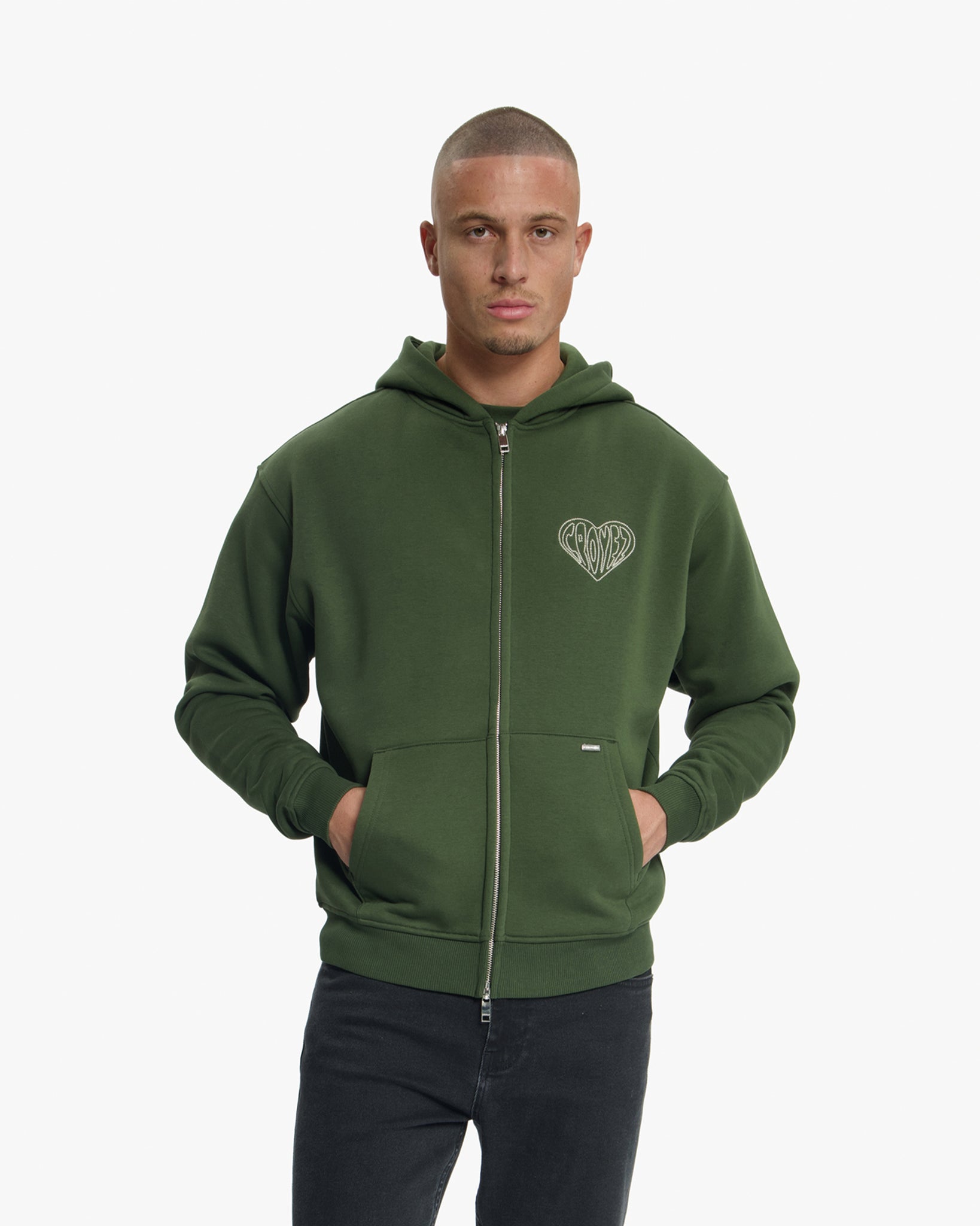 Zip Stitched Heart Vert Sapin Croyez