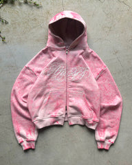 Face zip hoodie cropped Amoses tie-dye rose logo blanc calligraphie streetwear