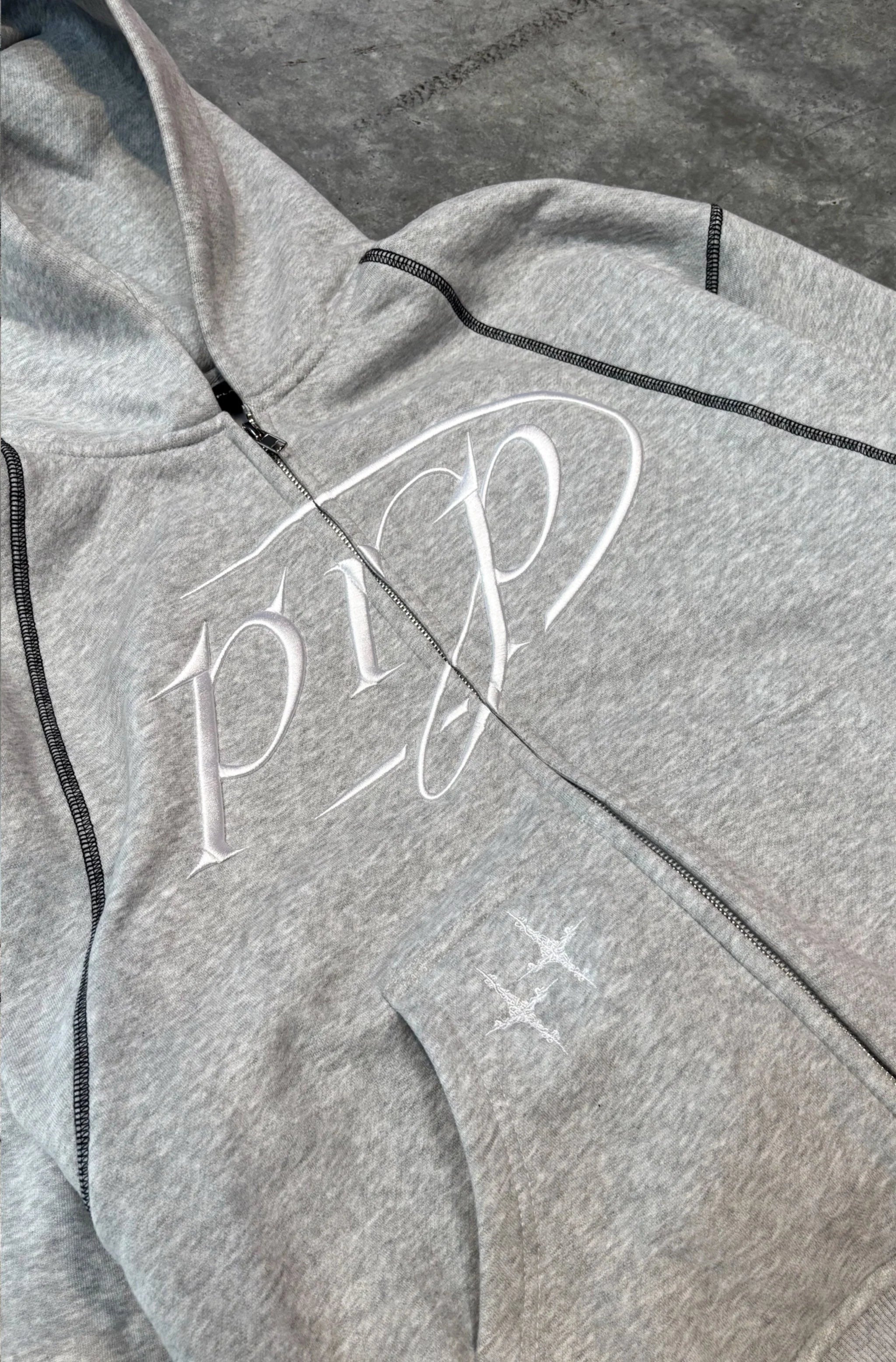 Hoodie Zip Purple Place Gris