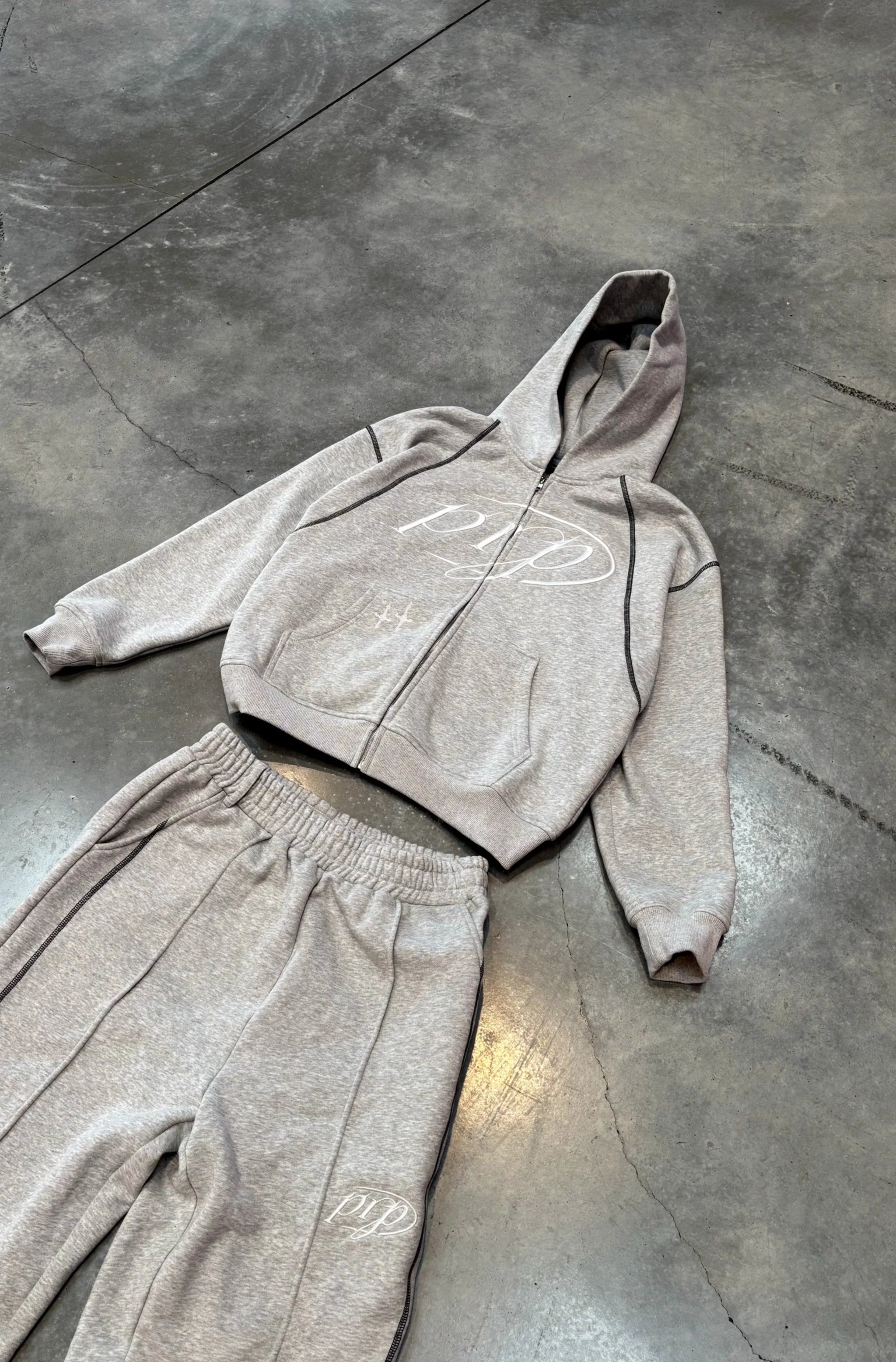 Hoodie Zip Purple Place Gris