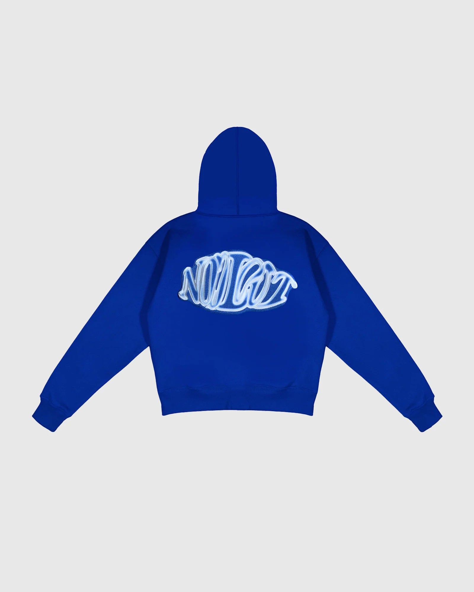 Dos hoodie oversize Noclout bleu royal grand logo blanc streetwear