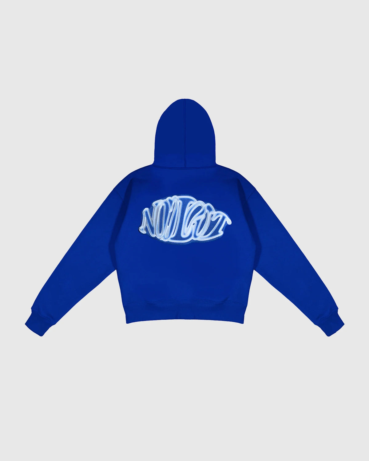 Dos hoodie oversize Noclout bleu royal grand logo blanc streetwear