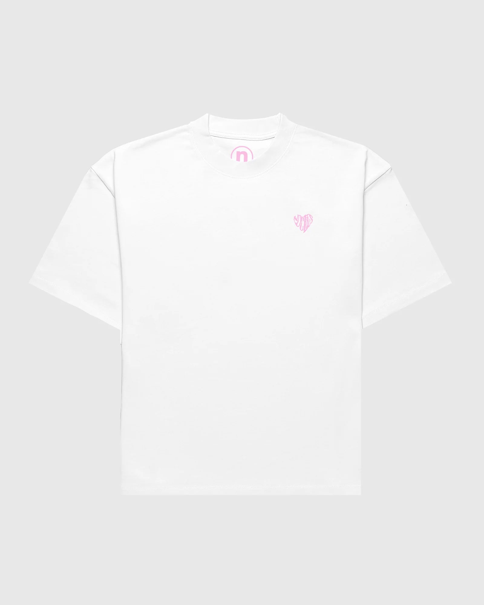 Face t-shirt oversize Noclout blanc petit logo rose poitrine