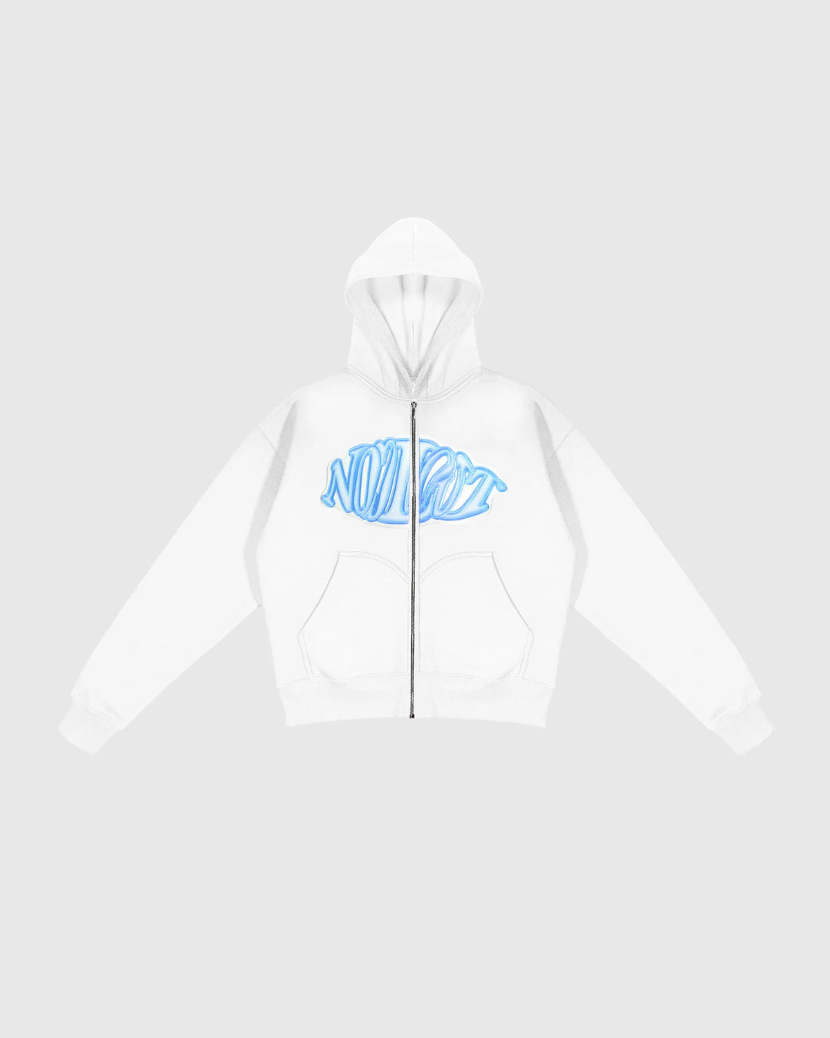 Face zip hoodie oversize Noclout blanc logo bleu streetwear