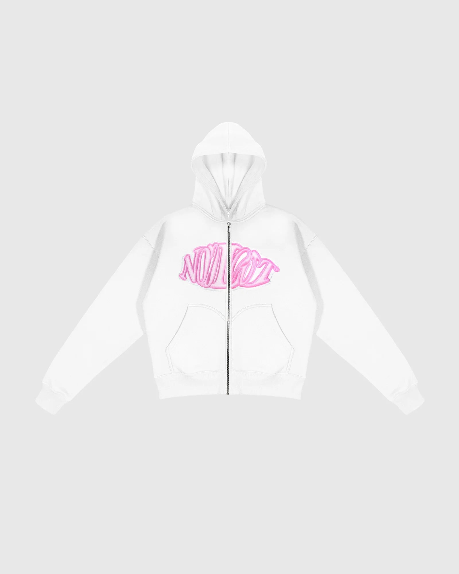 Face zip hoodie oversize Noclout blanc logo rose streetwear