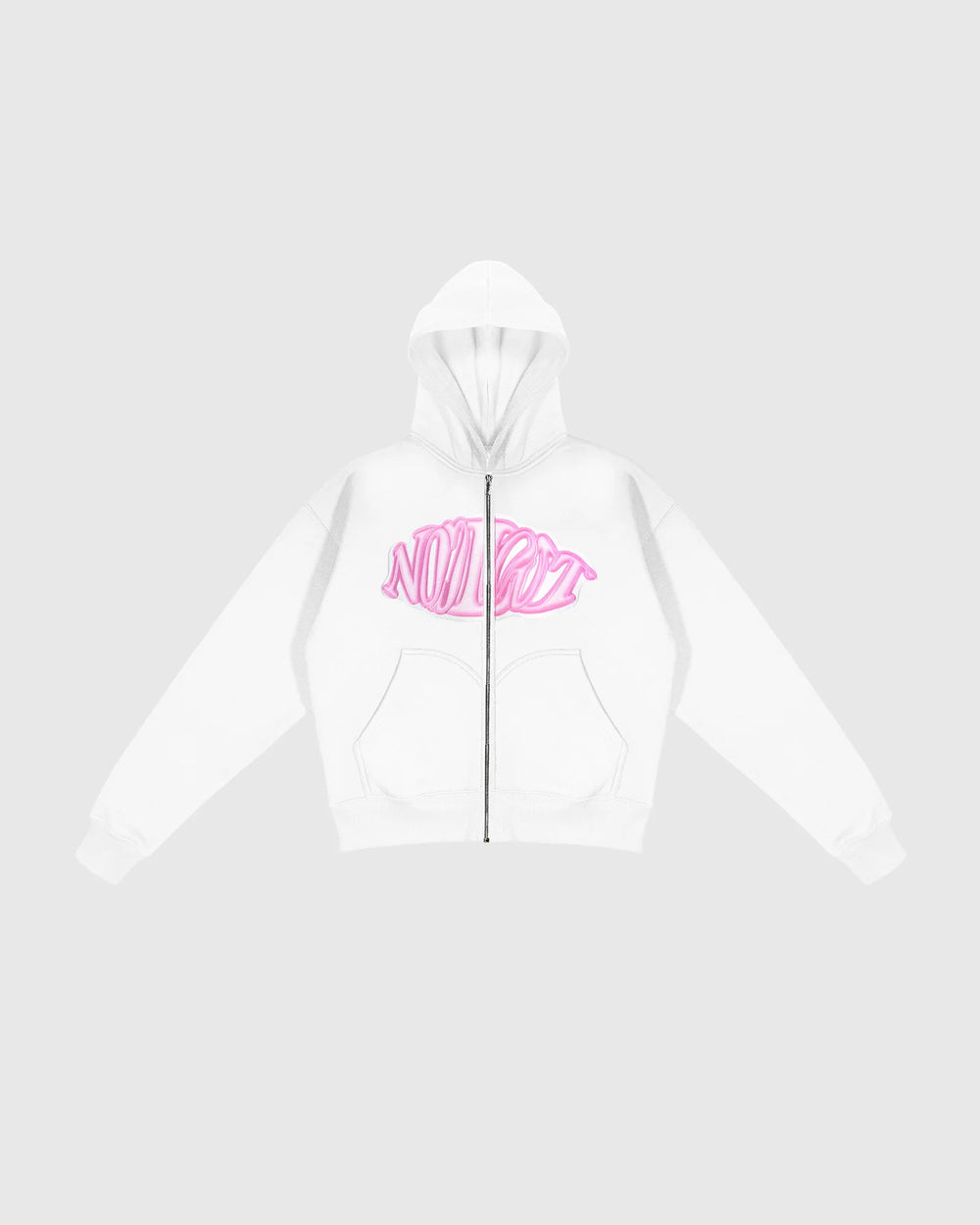 Face zip hoodie oversize Noclout blanc logo rose streetwear