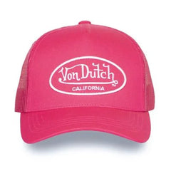 Casquette trucker Von Dutch California rose logo brodé blanc